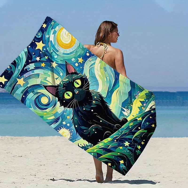 

Пляжное полотенце Van Gogh Starry Night Cat — быстросохнущая микрофибра, впитывающая и легкая для пляжа, бассейна, йоги, кемпинга