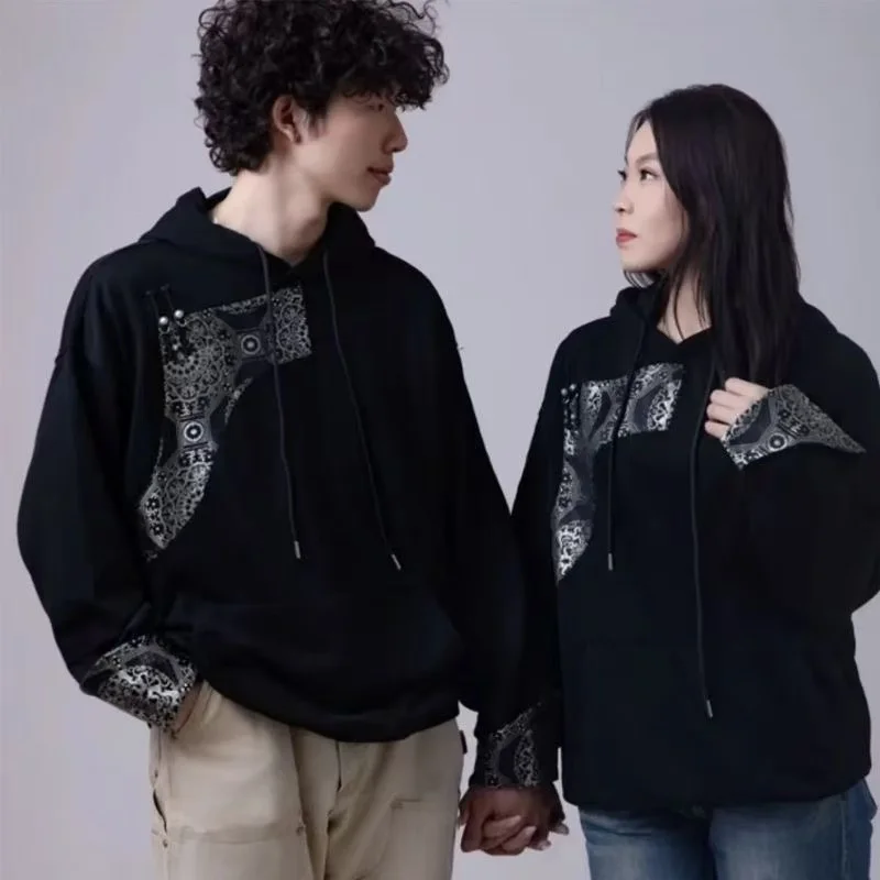 National Style Mongolian Hooded Tops Men Women Couples Pullover Ethnic Patchwork Coat Vintage Zang Style Clothing Autumn Winter