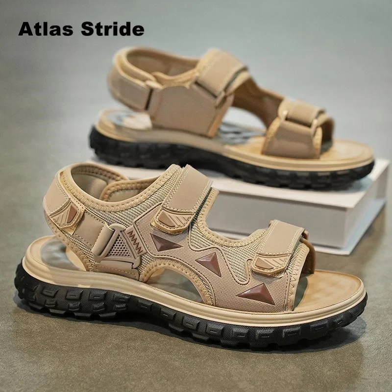 Men's Breathable Sport Sandals Geometric Metallic Triangles Design, Adjustable Straps Non-Slip Sole Lightweight Summer Outdoor