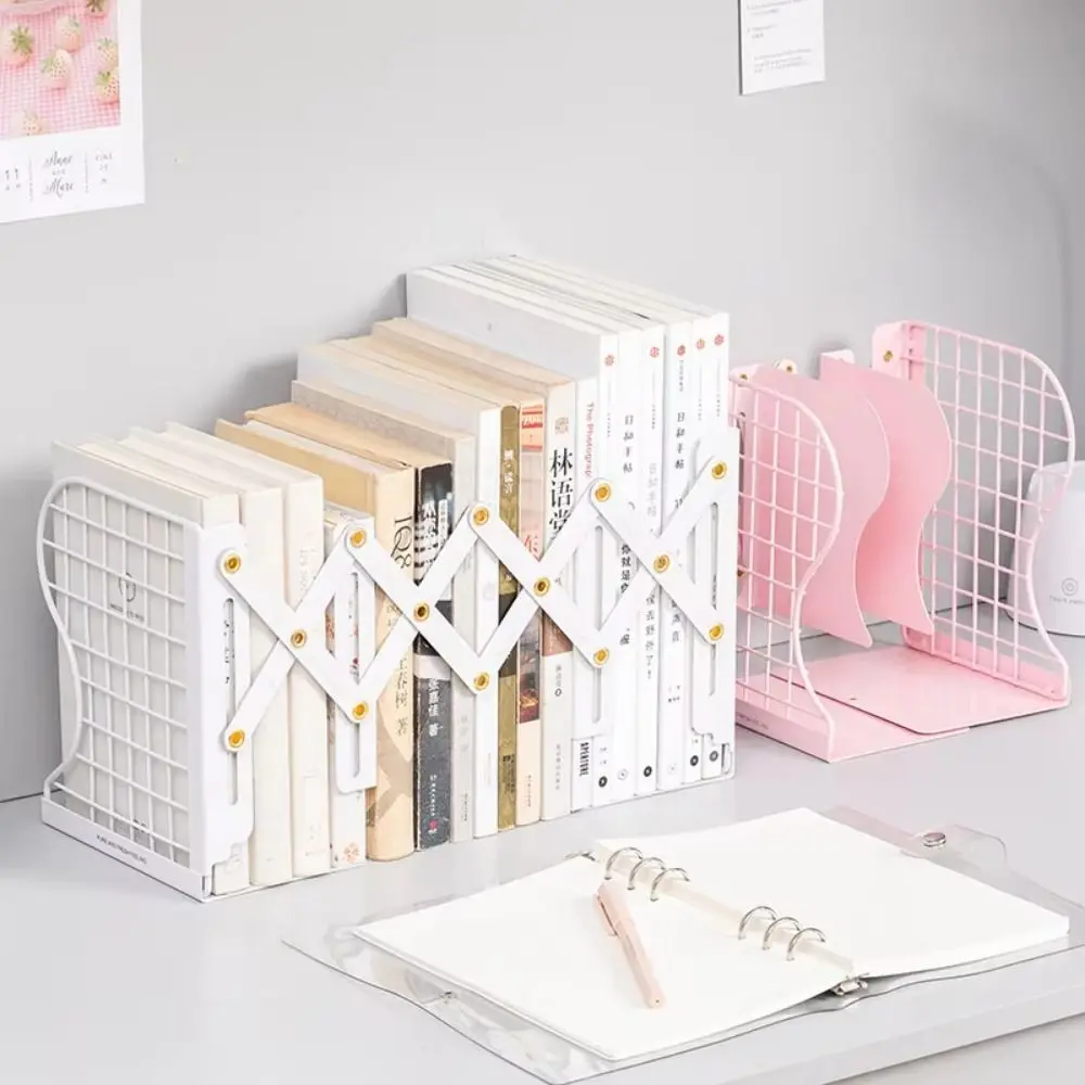 

Large Capacity Adjustable Bookends Sturdy Nordic Style Retractable Book Stand Nonslip Space Saving Desktop Metal Bookshelf