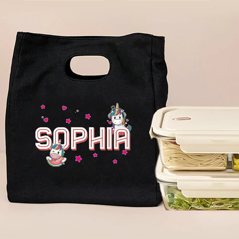 パーソナライズされたカスタマイズされた名前ポータブルランチバッグかわいい食品収納ポータブルバッグユニセックスオフィス弁当ポーチ旅行ピクニックパック