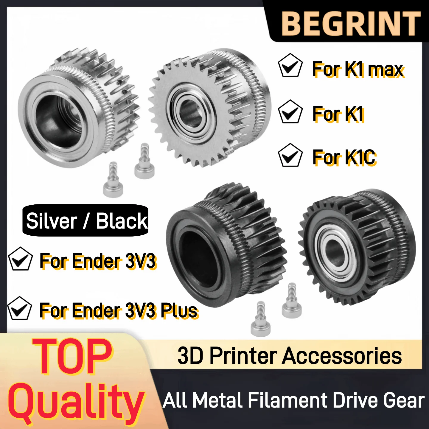 

Комплекты шестерен экструдера K1C Цельнометаллические приводные шестерни накаливания для экструдеров Creality K1 Max K1 с DLC-покрытием, никелированные, высокая твердость