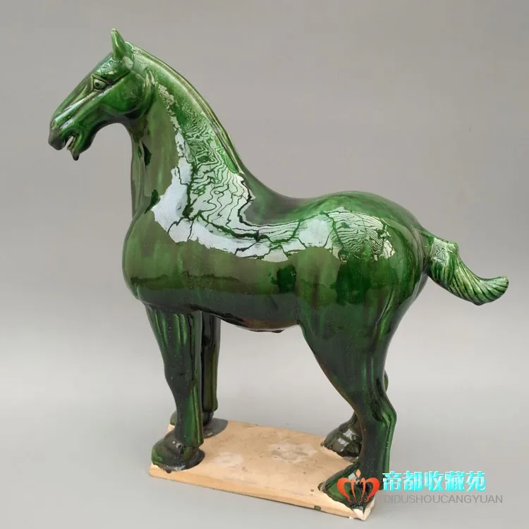 Rare ola Tangdyansty Green Han green glaze Tang Sancai horse porcelain statue