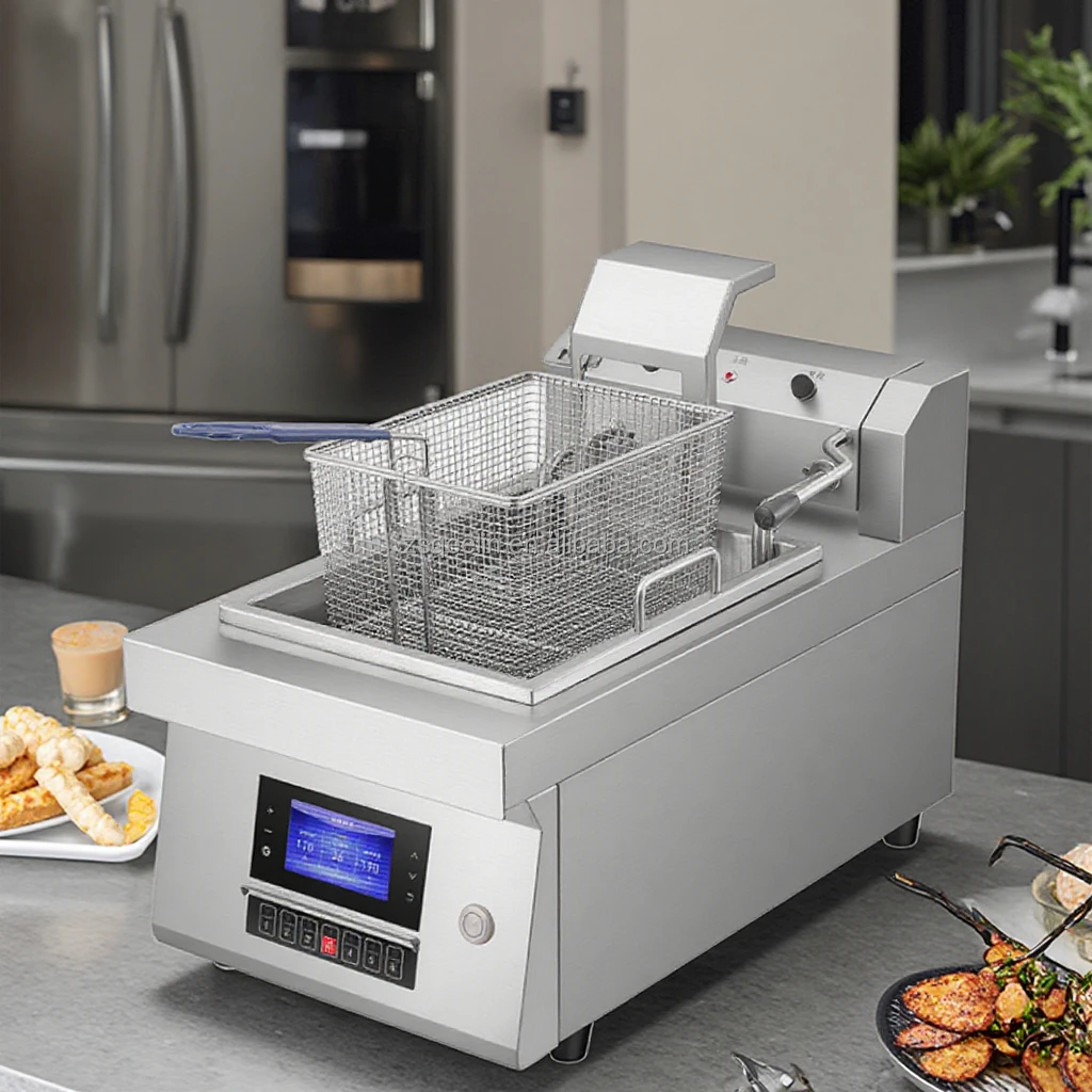 Top French Fryer 12L 220V Home Use Commercial Food Shops Restaurants Auto-Lifting Design Chinese Electric Stainless Steel Table