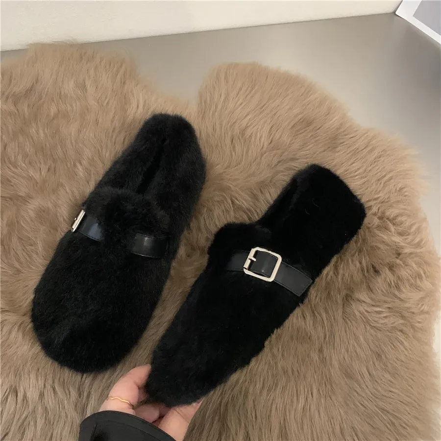 Fur Flats Women Loafers Shoes Winter Short Plush Warm Cotton Shoes Comfortable Trend Designer Walking Shoes Casual Femme Zapatos