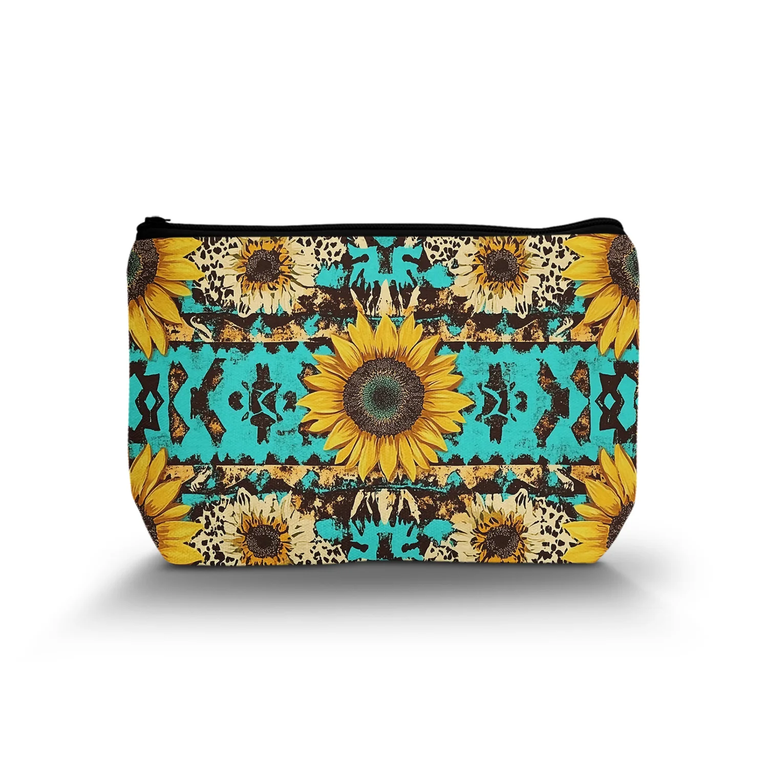 1 pezzo di arte del girasole interessante borsa per il trucco per le donne borsa da toilette da viaggio maniglia portatile spiaggia all'aperto