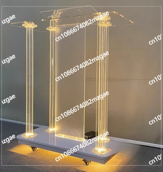 

Stylish LED Acrylic Church Podium Clear Acrylicwith Rollers and Vertical Reading Platform for Church Entrance Classroom