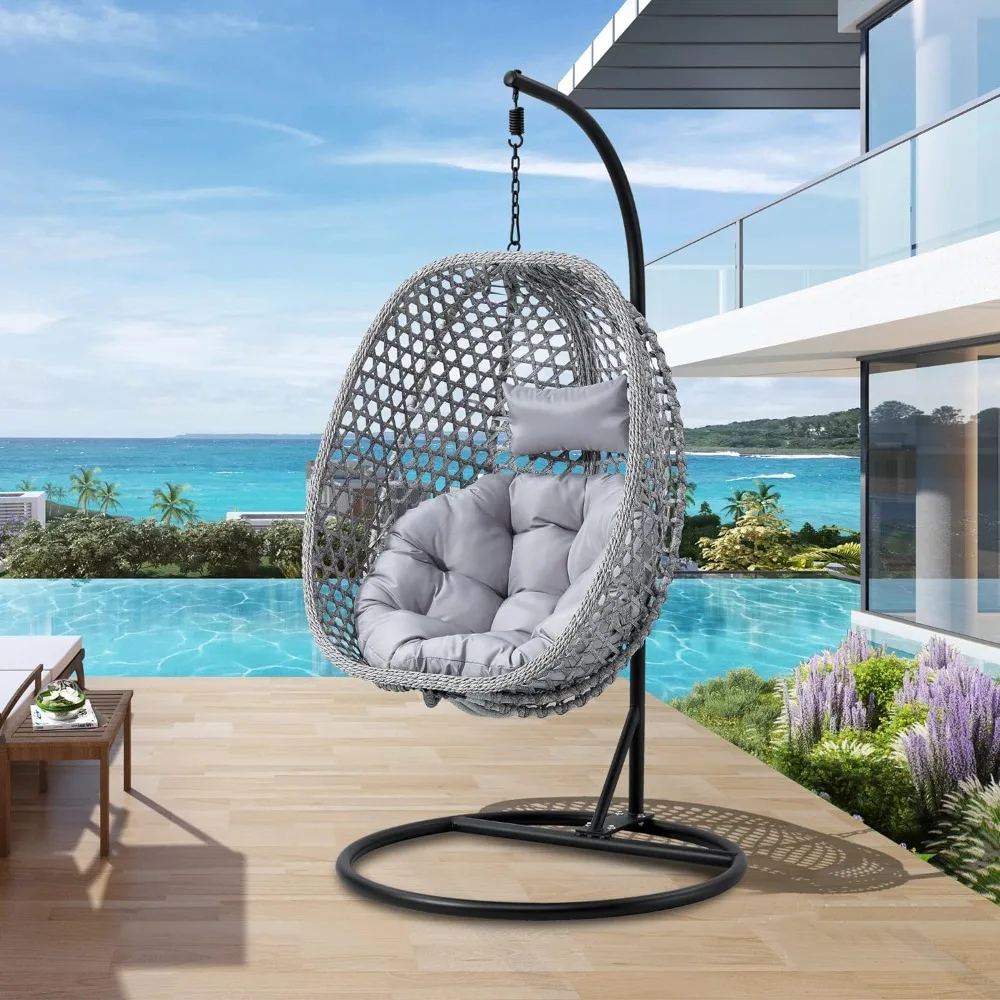 Hanging Egg Chair with Stand, with Cushion, UV-Resistant, 350lbs Load Capacity, Outdoor Egg Chair