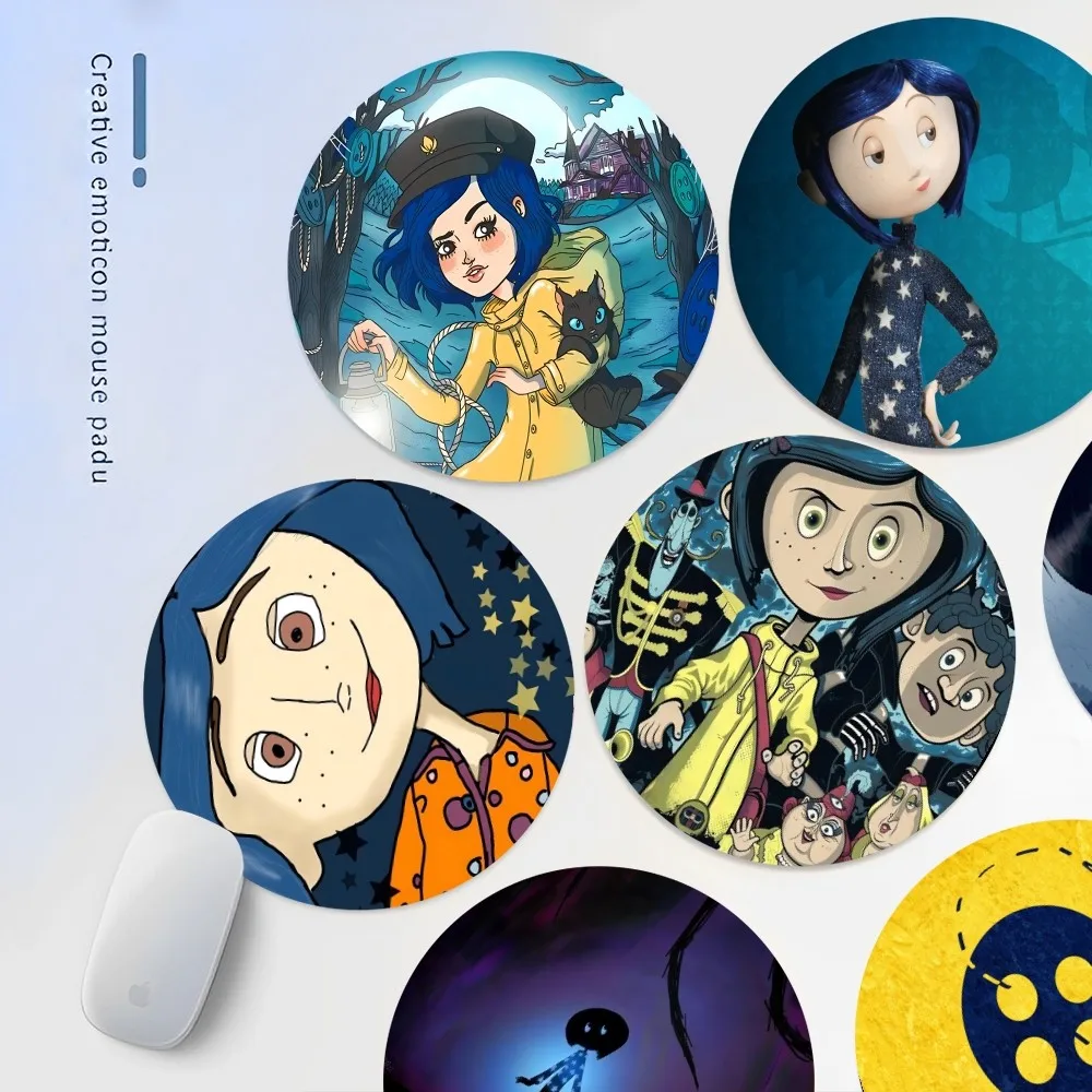 

C-Coraline Cartoon Mousepad DIY Round Desktop Desk Mat Kawaii Gaming Accessories Students Writing Pad Mouse Pad For PC Desk Pad