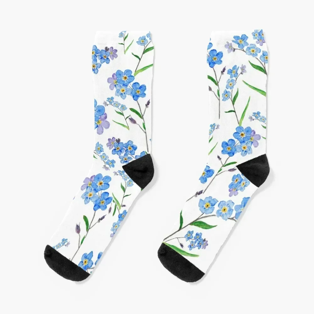 

blue forget me not pattern watercolor Socks FASHION hiking winter golf Women Socks Men's