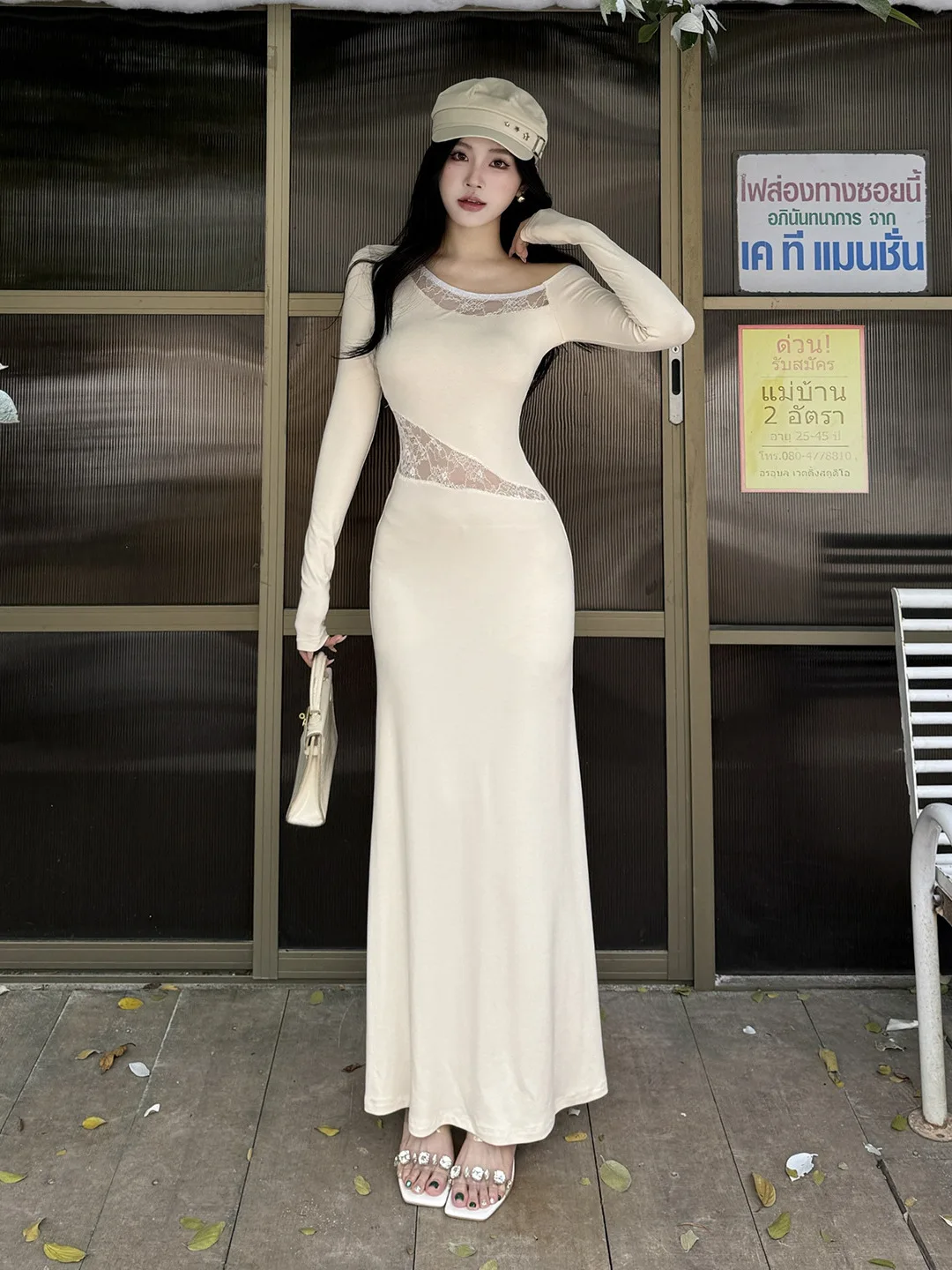 Elegant Asymmetrical Lace Beige Bodycon Dress Sexy One-shoulder High-end Evening Gown Autumn Women's Party Prom Vestidos Robe