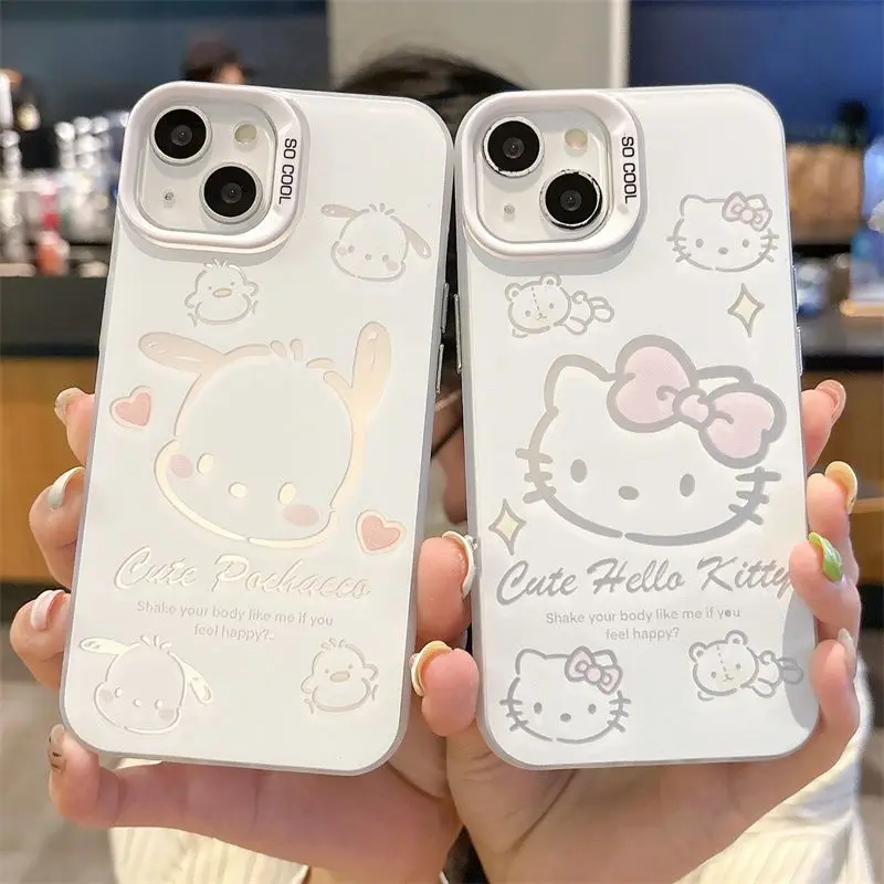 Kawaii Sanrio 3D Cartoon Hello Kitty Pochacco IPhone 17 16 15 14 13 Pro Max Plus  Silicone Soft Cover Case Girl Gift
