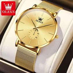 OLEVS-Milanese Mesh Belt Quartz Relógio Masculino, Impermeável Ultra Fino Dial, Relógios De Ouro, Marca De Luxo, Simplicidade, Original