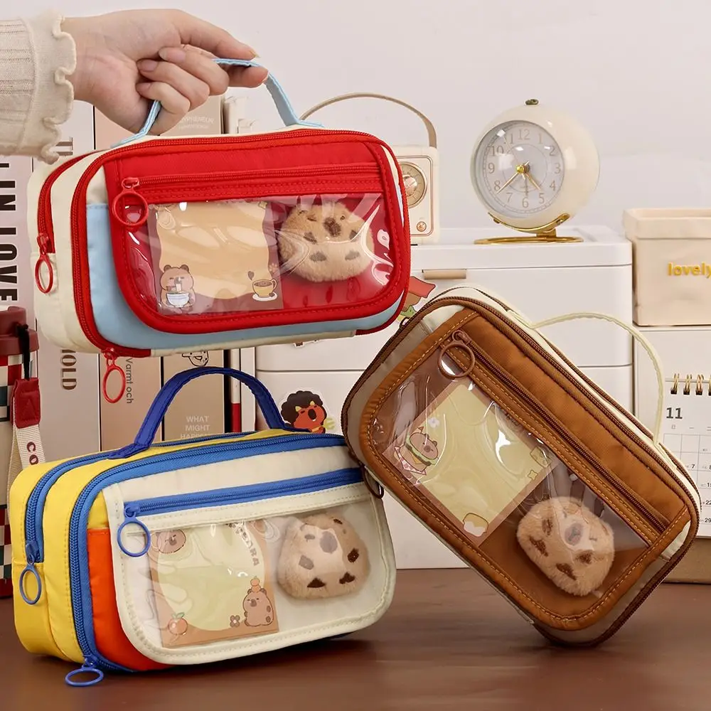 Multifunctional Contrast Color Pen Bag Handheld Large Capacity Stationery Bag Nine-layer Portable Pen Box Students