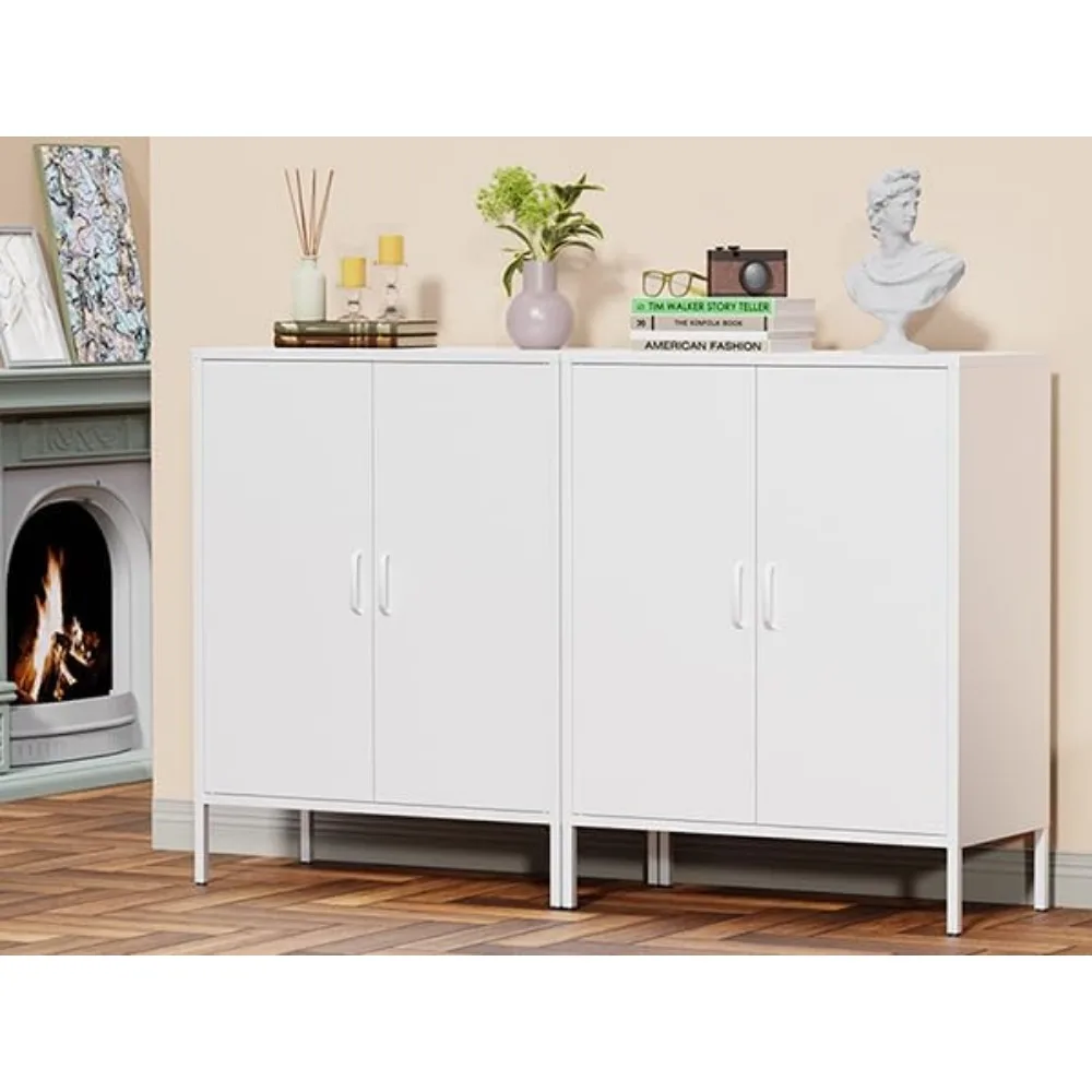 White Metal Storage Cabinet,Metal Locker Storage Cabinet with 2 Doors and Shelves,Kitchen Pantry Cabinet,Modern Storage