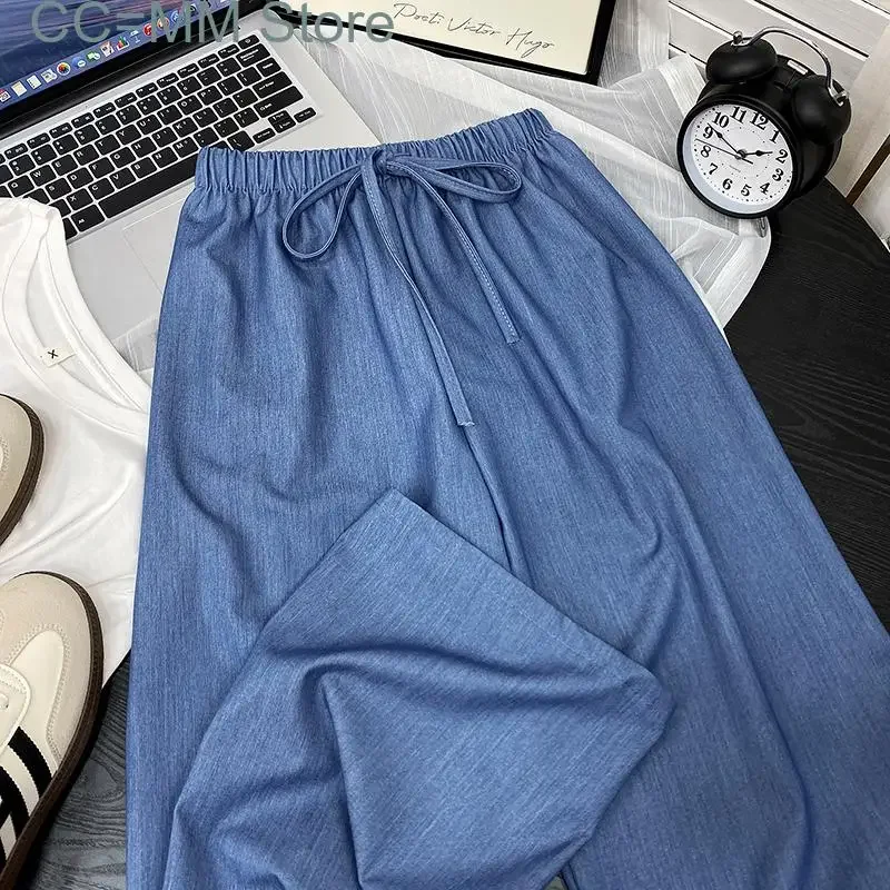女性用ワイドレッグパンツ,ヴィンテージ,ハイウエスト,ドローストリング,バギー,カジュアル,フルレングス,ストレート,新品