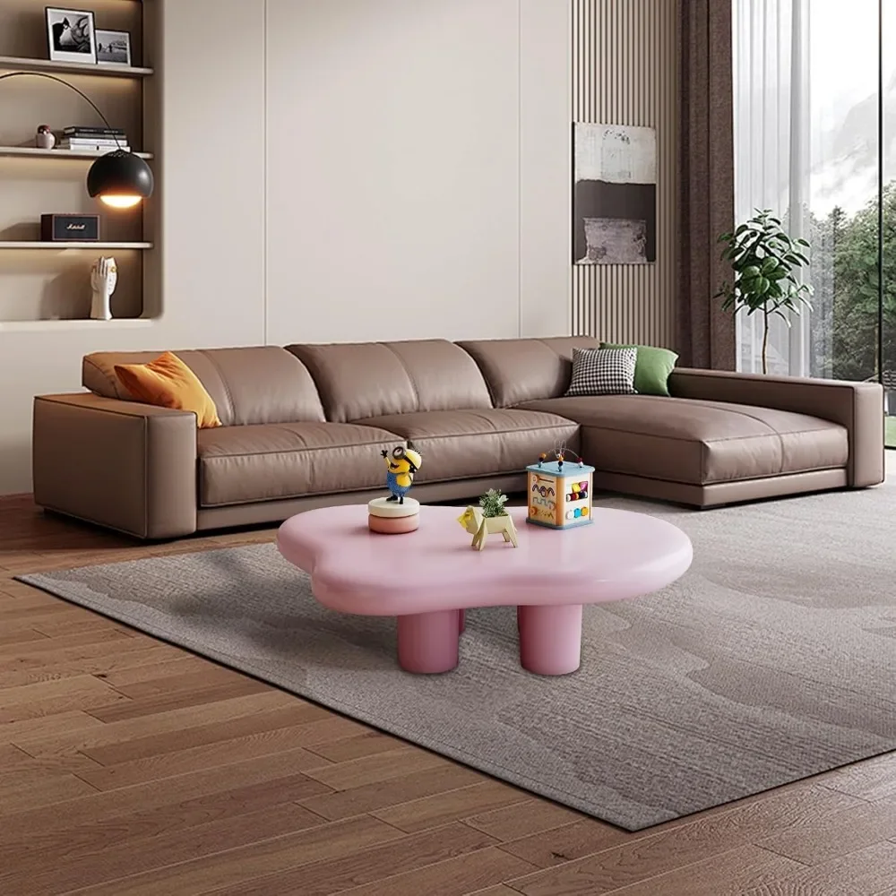 48.5 Inches Cloud Coffee Table, Unique Modern Table with 4 Legs for Your Living Room, Quickly Assembly-Pink Coffee Tables