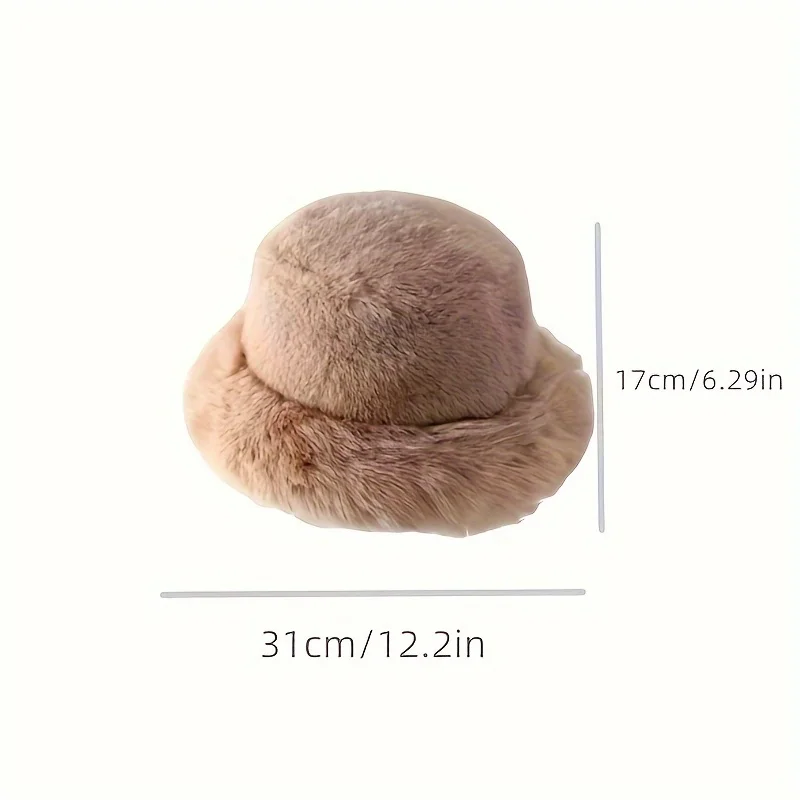 Fashion Faux Fur Big Bucket Hat for Women Russian Cossack Fluffy Winter Wrap Hat Fuzzy Fluffy Bucket Hat Oversized Pink Wine Red