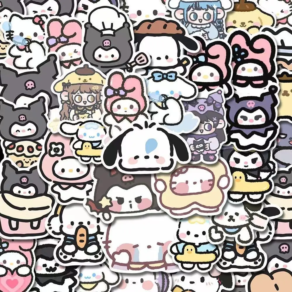 100Pcs/Set Sanrio Kawaii My Melody Cartoon DIY Decorative Hand Account Diary Sticker Cute High Quality Kuromi Pochacco Sticker