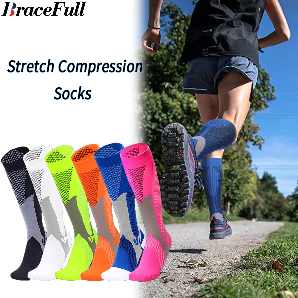 1Pair  Sport Compression Socks Men Run Nurse for Edema Diabetic Varicose Veins Men and Women 20-30 MmHg Stockings