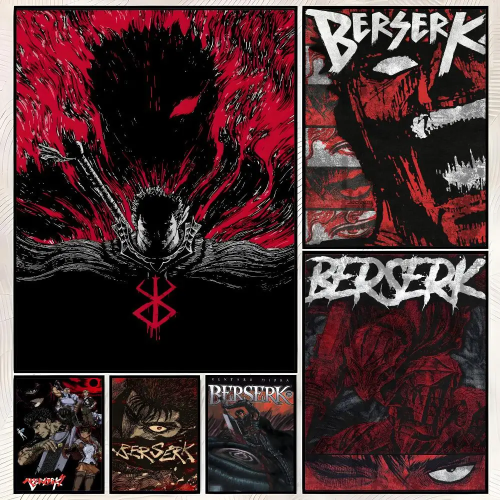 Anime B-Berserk Poster Self-Stick HD PP paper Wall Art Poster, Waterproof Decor for Bedroom, Living Room and Home