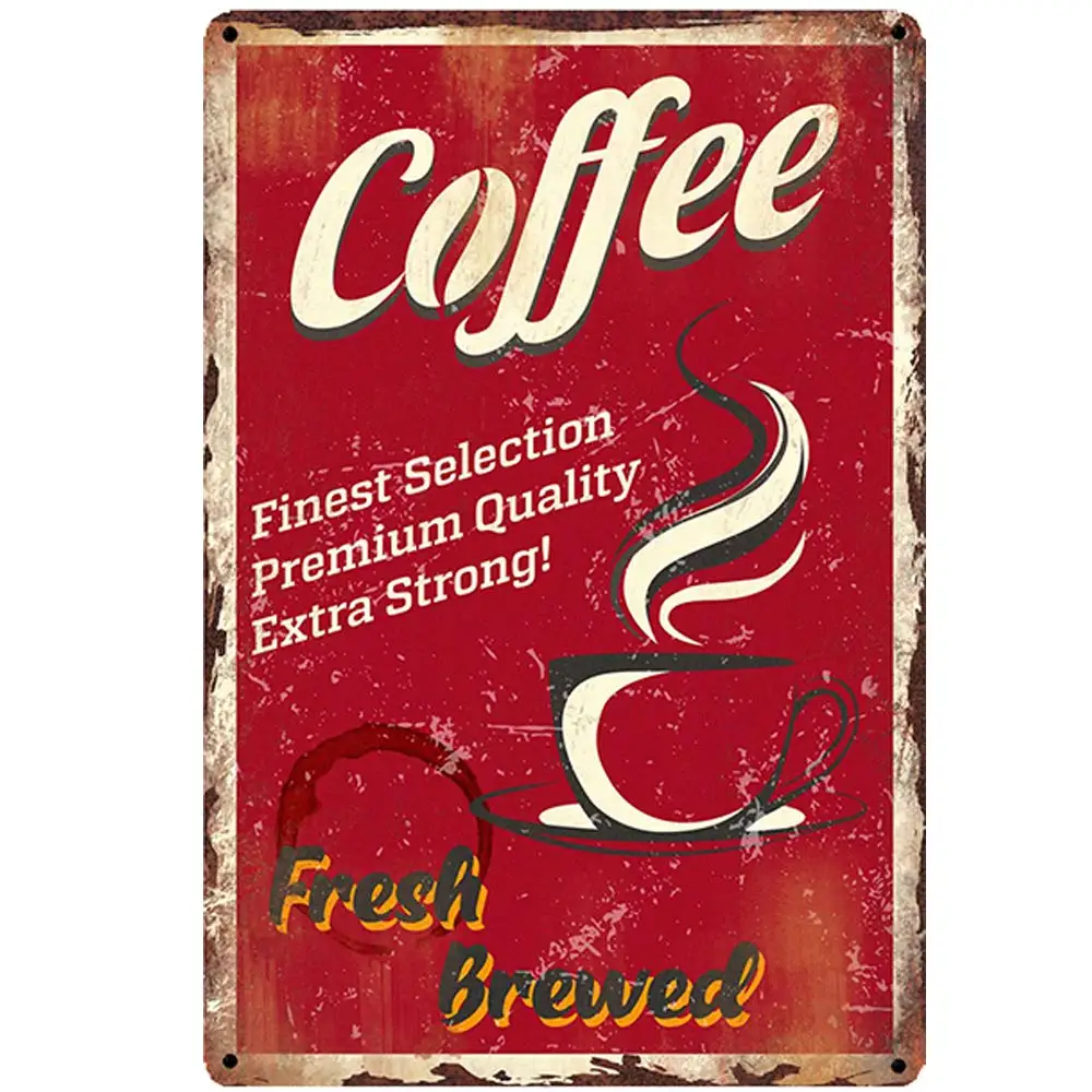 

Vintage Design Fresh Brewed Coffee Tin Metal Signs Wall Art | Thick Tinplate Print Poster Wall Decoration for Cafe/Kitchen/Coff