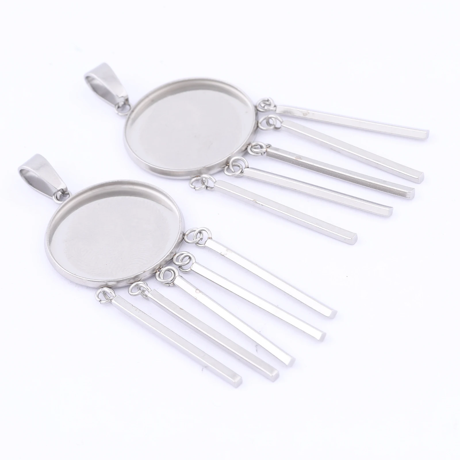 8pcs Stainless Steel 20mm Cabochon Base Setting Trays Diy Bezel Charm Pendant Blanks With Trailer Bar For Jewelry Making