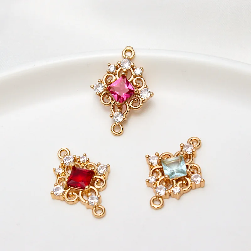 1pcs Copper Micro-set Zircon Retro Geometric Hollow Pendant Diy Bracelet Necklace Ear Jewelry Accessories Material Charms