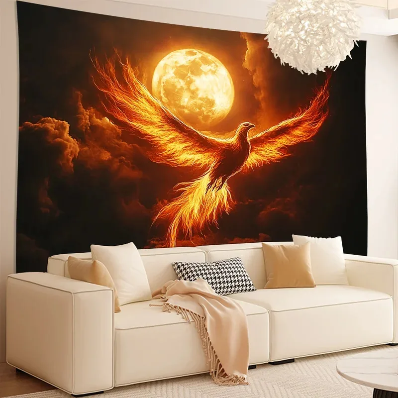 VIKAMA Blaze Phoenix Tapestry With Cloud Patterns For Living Room And Bedroom Featuring a Fantasy Style Decoration