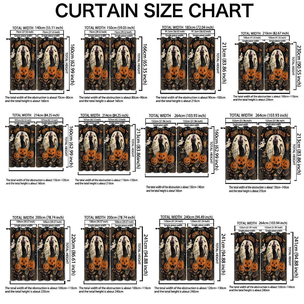 2pcs 90-gram polyester door curtains includes black cats pumpkins ghosts perfect Halloween home decoration