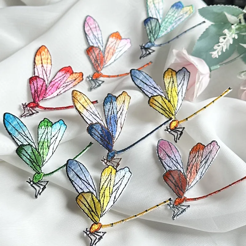 1Pcs Colorful Small  Dragonfly Embroidery Patches Stick Iron On Clothing Animal Applique For Dress Bag Hat T-shirt Accessory Diy