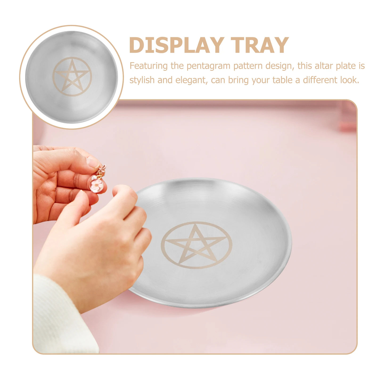 

Pentacle Gold Plate Pentagram Holder Tray Decorative Altar Display Round Shape Classic Color Practical