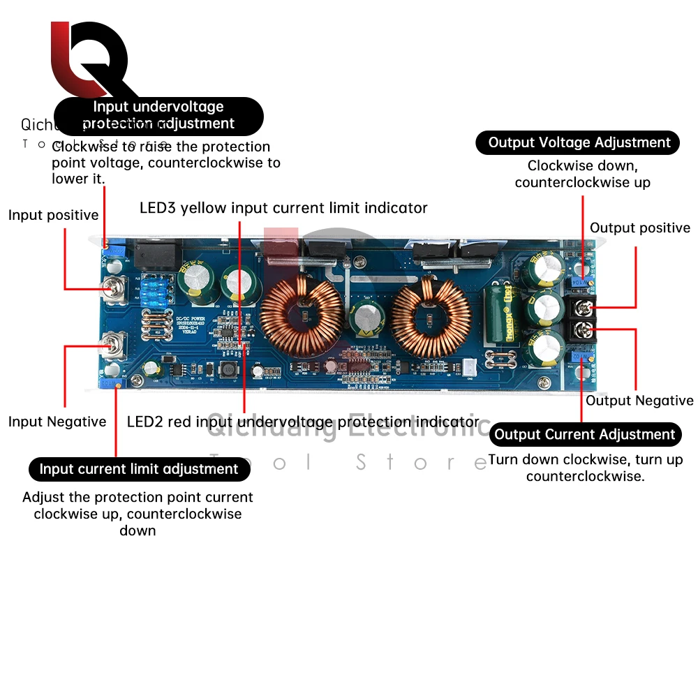 Konverter Tegangan DC 1000W DC Konverter Peningkat CV Catu Daya Modul Dapat Disesuaikan Step Up 40A DC-DC 12-75V Ke 12-85V Regulator