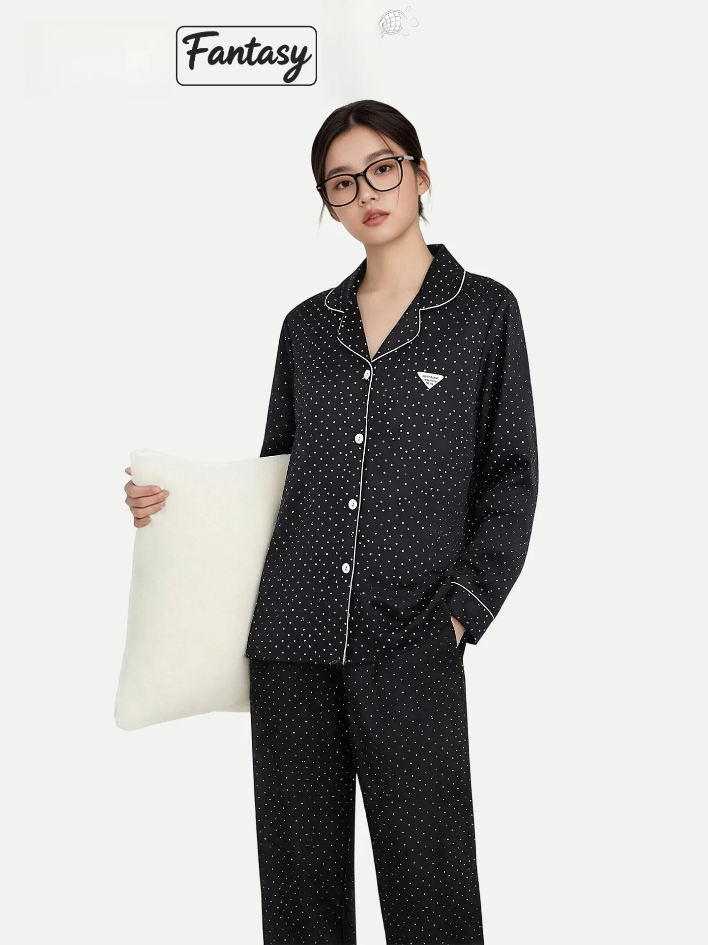 PinkBread Polka Dot Silk Sleepwear Long Sleeve Women's Home Clothes Cool Feeling Spring Summer Outwear Comfortable Loose Fit