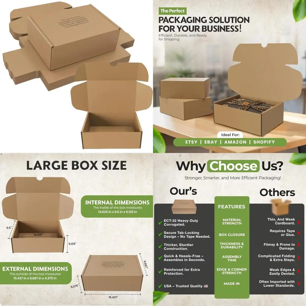 

Large Heavy-Duty Cardboard Shoe Boxes (25 Pack) - 14.625x9.5x5.125 Inches with Self-Locking Lid, Ideal for Shoe Storage and Gift