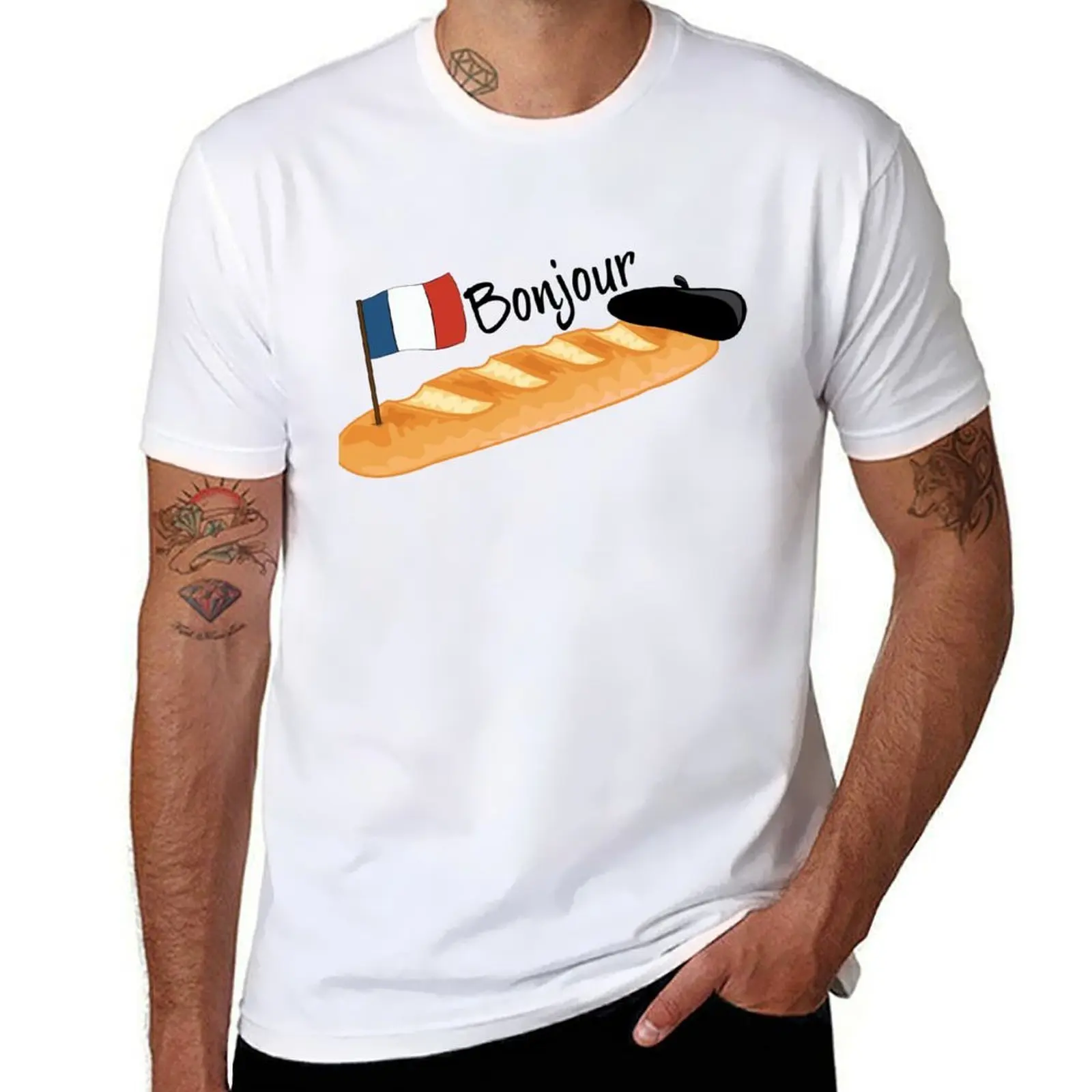 

Bonjour Oui Oui Baguette - Funny French T-Shirt t shirts for man pack cotton man t shirts for men casual T-Shirt