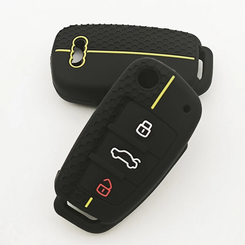 1個 シリコン製キーケースカバーシェル アウディ A4 B7 A6 C6 4F 8V A3 8P A1 A3 Q7 アクセサリー 車のリモートキーホルダー 3ボタン用
