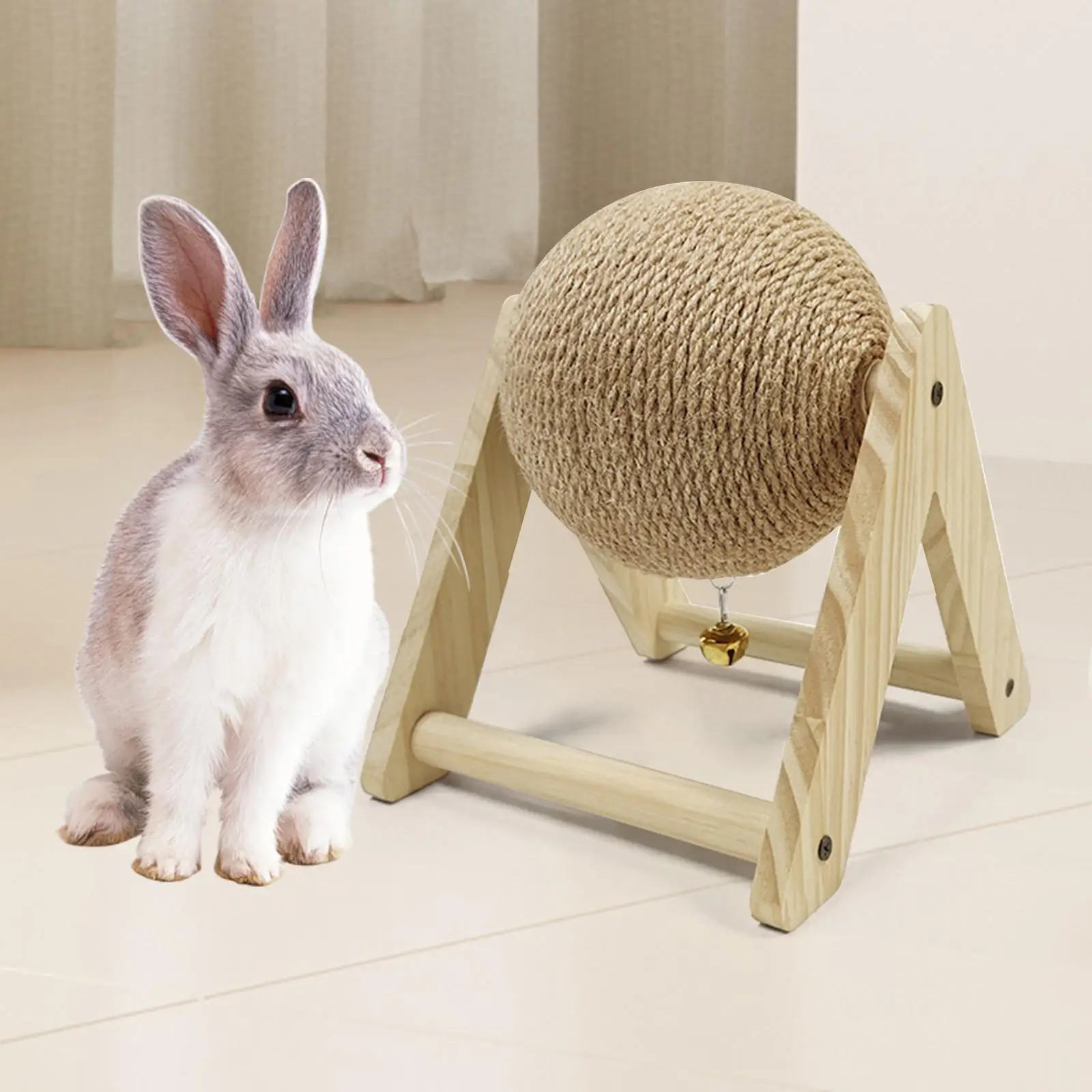 Cat Scratching Ball Toy Wooden Stand V Shaped for Small Animals Bunnies