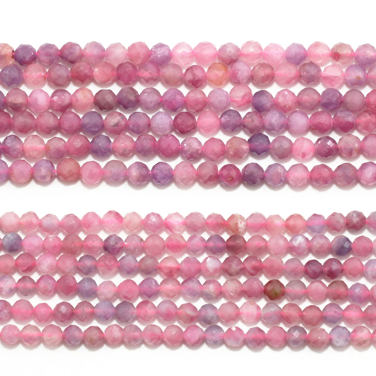 Natural Light Rubellite Tourmaline Faceted Round Beads 3.3mm/4mm