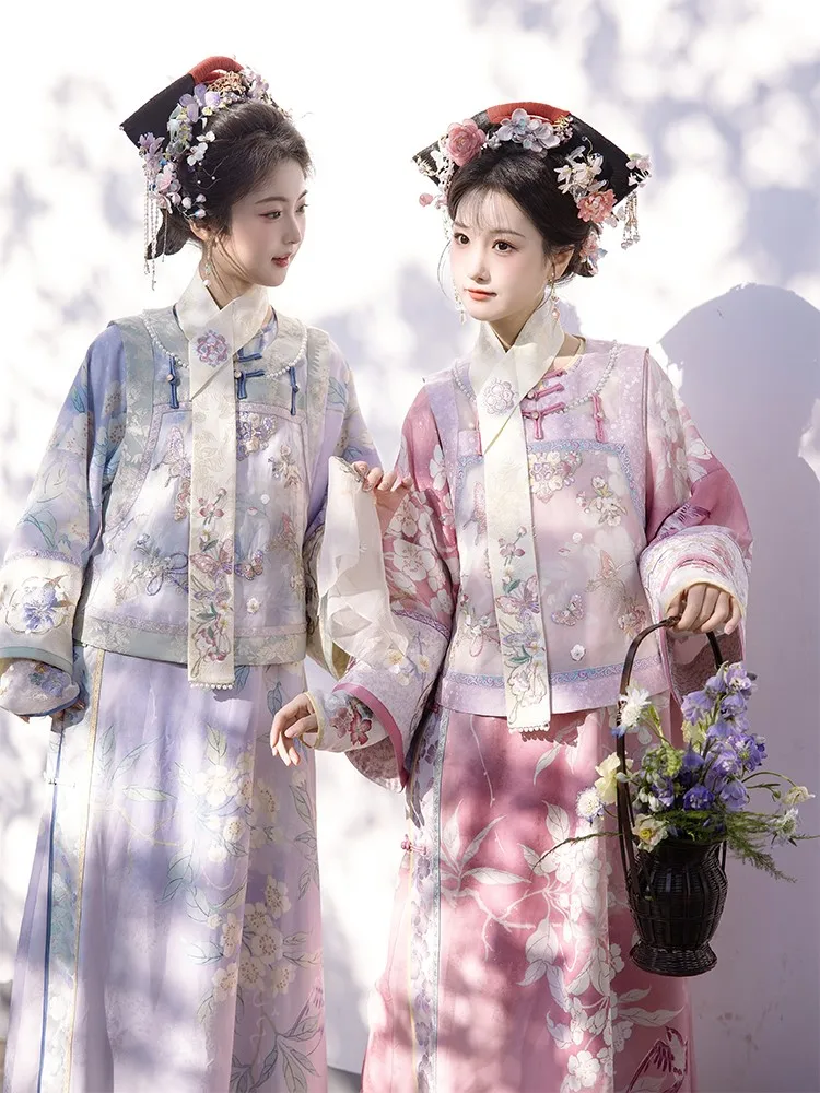 Chuzhuang Heavy Industry Full embroidery gauze vest printed Cloak Chinese Style Set