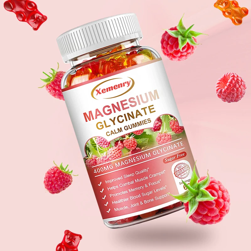 

Magnesium Glycinate Gummies - Regulates Mood, Improves Sleep Quality, Supports Muscle and Bone Health, Boosts Energy