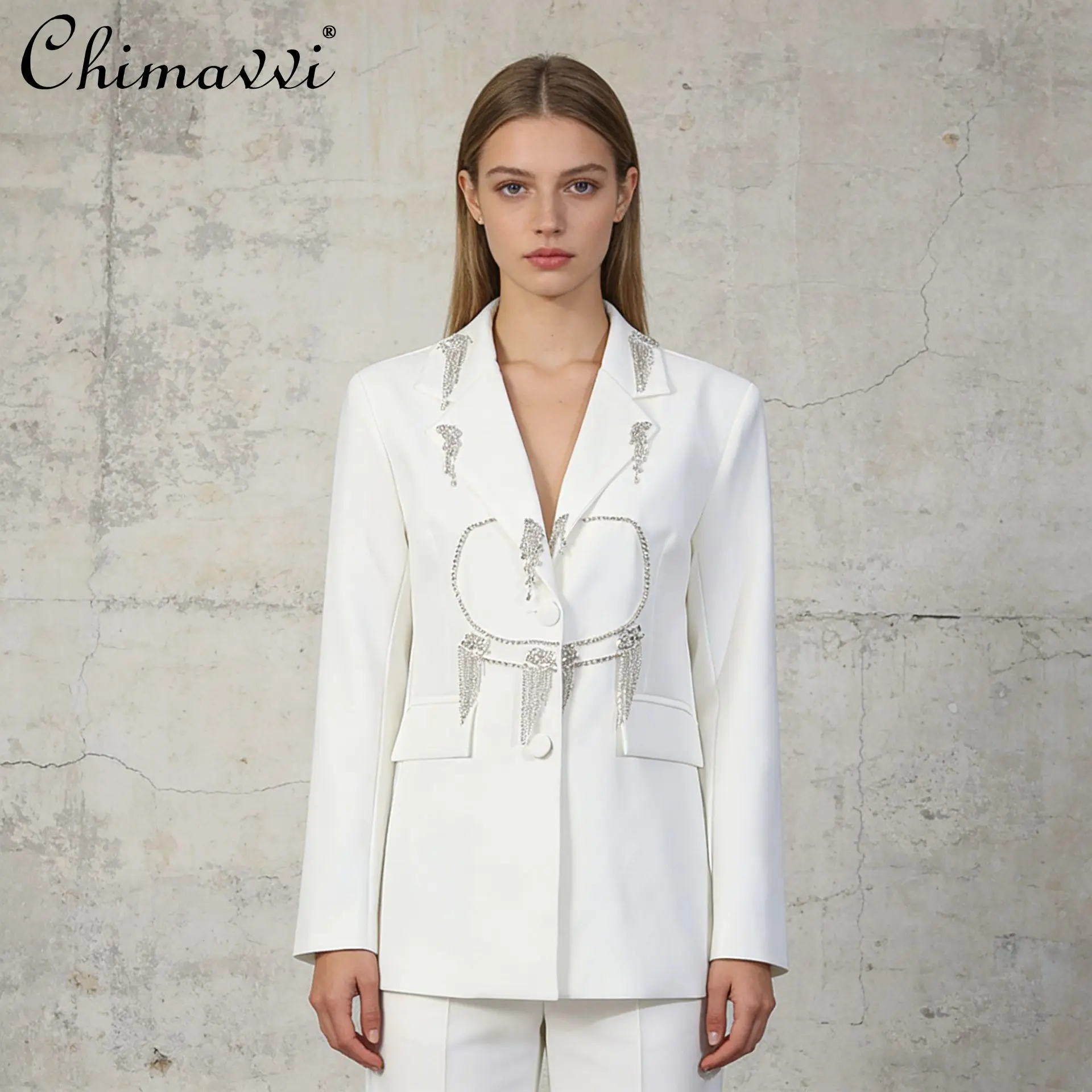 

French Style Elegant Socialite V-Neck Long Sleeve Diamond Single-Breasted Fashion Commuter Blazers Jackets for Women Spring 2026
