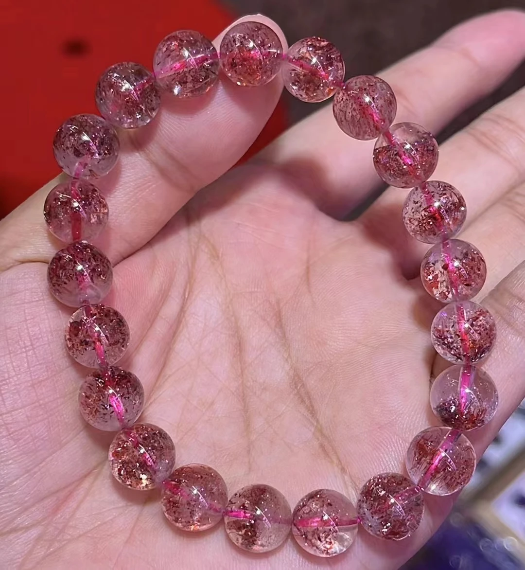 

Natural Red Super Seven 7 Lepidocrocite Quartz Bracelet 9.6mm Clear Beads Stretch Jewelry Rutilated AAAAA