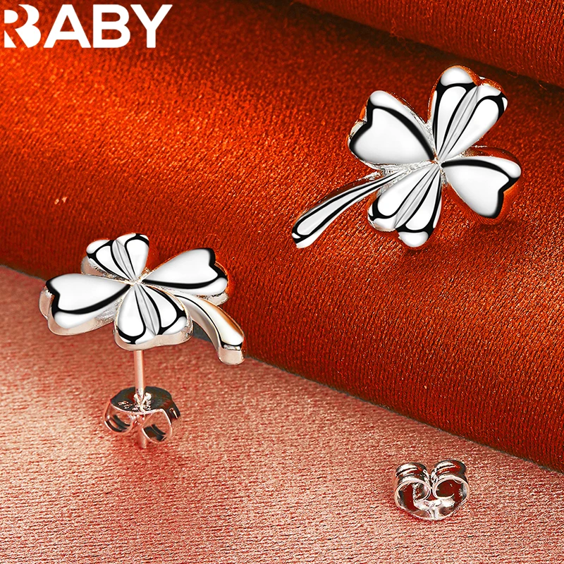 

URBABY 925 Sterling Silver Lucky Clover Stud Earrings For Women Wedding Engagement Banquet Party Gifts Fashion Jewelry