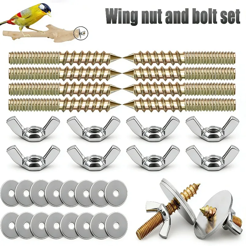 32PCS Birdcage Accessory Screw Kit M6x30-60mm Double Head Screws Hamster Fixing for Perch Stand Wooden House Boost Stability