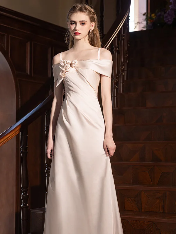 

Роскошное свадебное платье цвета шампань с одним плечевым ремнем для банкета и свадебной церемонии, легкое вечернее платье