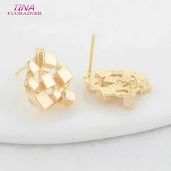 15*18MM 14K Gold Color Plated Brass Warp Stud Earrings High Quality Diy DIY Jewelry Making Finding Accessories