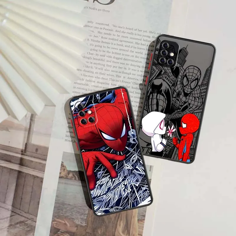 

Marvel Spider-Man Cartoon Phone Case For Samsung A56 A42 A36 A34 A33 A32 A23 A16 A04 A03 Note 20 5G Frosted Translucent