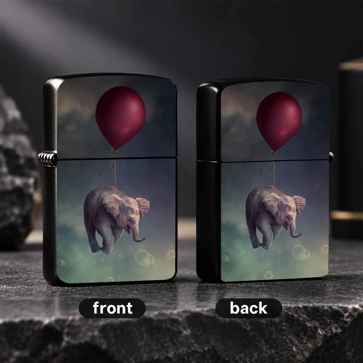 Whimsical Flying Baby Elephant Lighter, Dreamy Burgundy Balloon Suspended Calm Smiling Elephant Artistic Pattern, Portable Stylish Accessory For Daily Carry, Ideal Unique Festival Birthday Presen A Humorous And Interesting Lighter