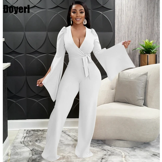 White Elegant Jumpsuits for Women Wedding Birthday Club Outfits Flare Long Sleeve Wide Leg Romper and Jumpsuit Party Overalls AliExpress